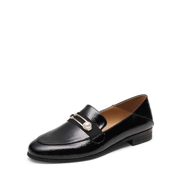 Comfortable Casual Round Toe Loafers - BLACK PATENT LEATHER -  0